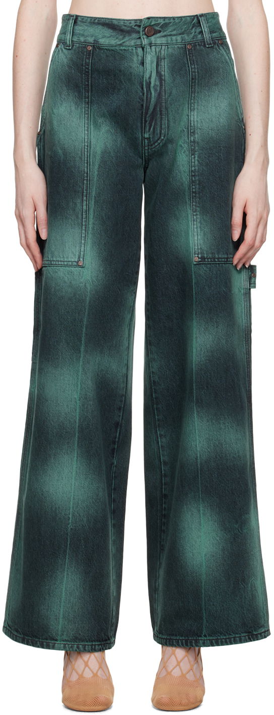 Jeans Stella McCartney Tie-Dye Wide-Leg Jeans Zelena | 6D01503SPH40