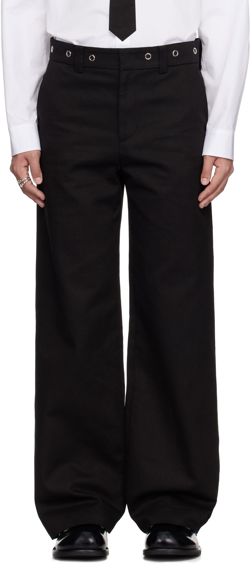 Hlače We11done We11done Eyelet Detailed Trousers Crna | WD-PT0-25-269-M-BK