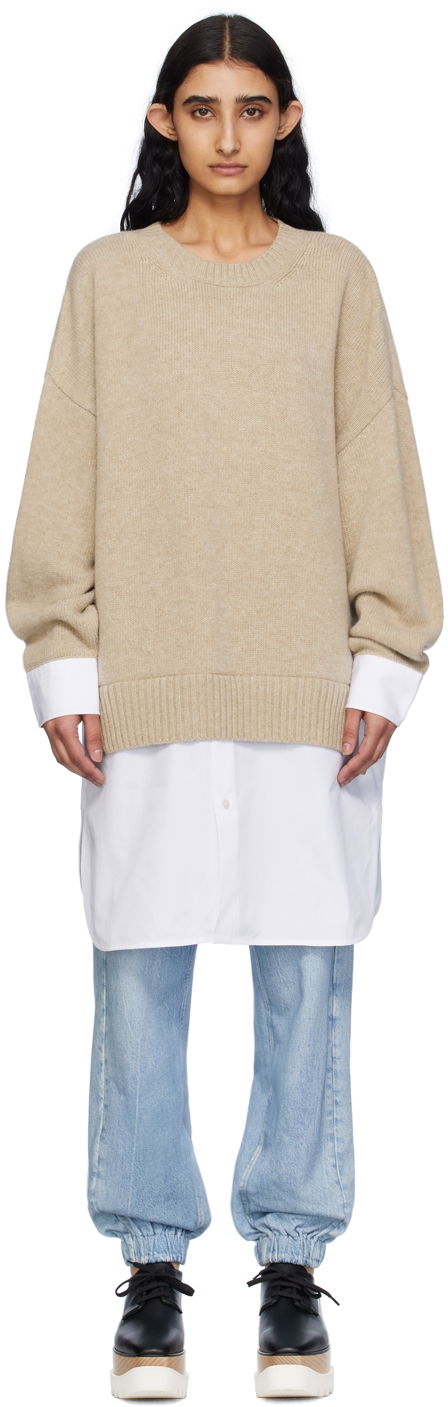 Džemper Stella McCartney Stella McCartney Women's Shirting Detail Knit Sweater Bež | 6K08363S2515