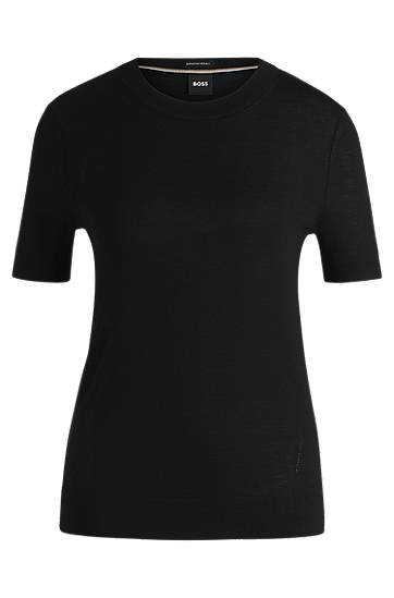 Majica kratkih rukava BOSS Merino Wool Knit T-Shirt Crna | 50492857