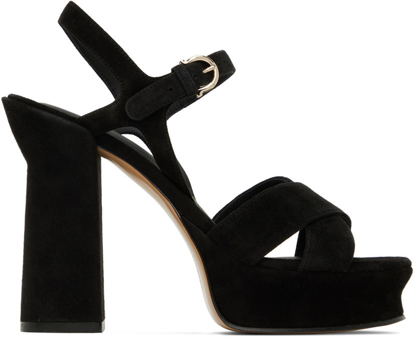 Haljina FERRAGAMO Salvatore Ferragamo Sonya Heeled Suede Platform Sandals Crna | 01E555 758152