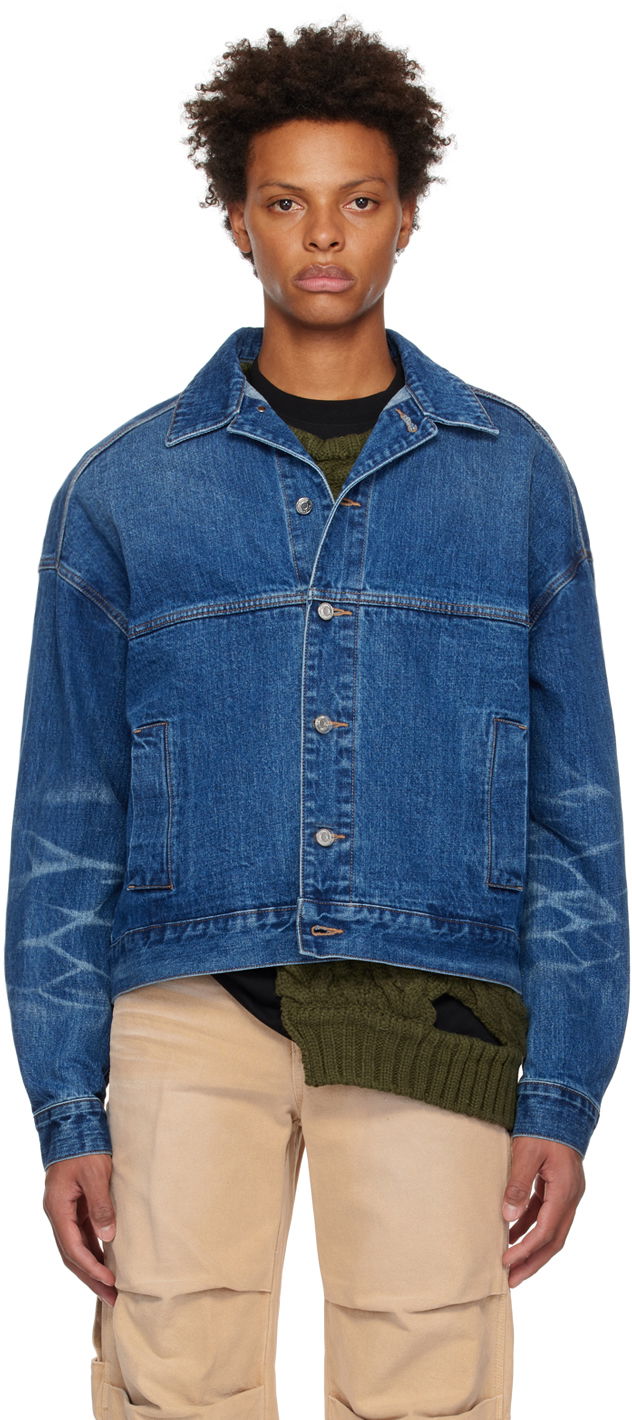 Jakna We11done We11done Printed Denim Jacket Plava | WD-DJ3-22-376-U-BL