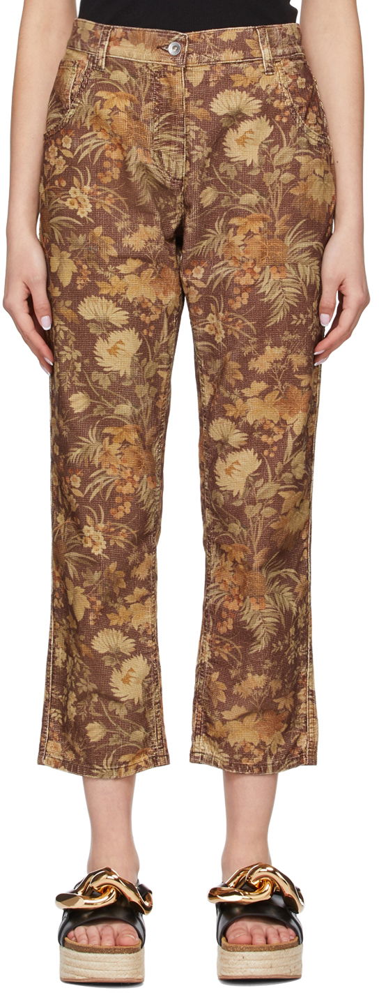 Hlače YMC YMC Floral Print Straight-Leg Jeans Smeđa | Q4SAQ