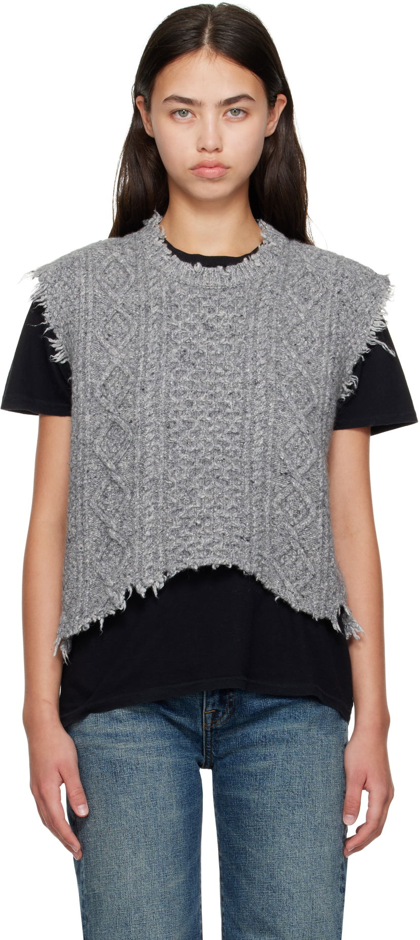 Džemper R13 R13 Boyfriend Cable Knit Vest Siva | R13WY228-Y208A
