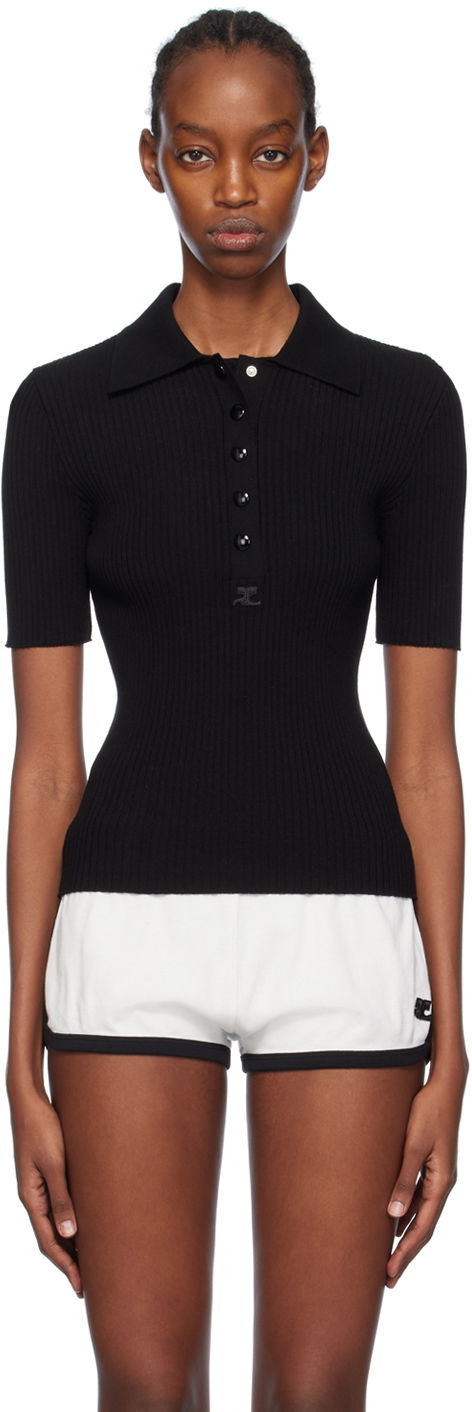 Polo majica Courrèges Fitted Knit Polo Shirt Crna | 124MPO017FI0001