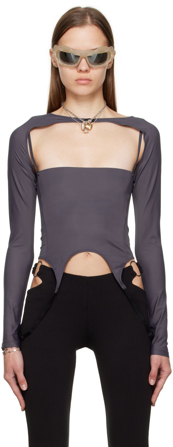 Crop top Miaou Miaou Phoenix Cutout Long Sleeve T-Shirt Siva | 7043TKCHL