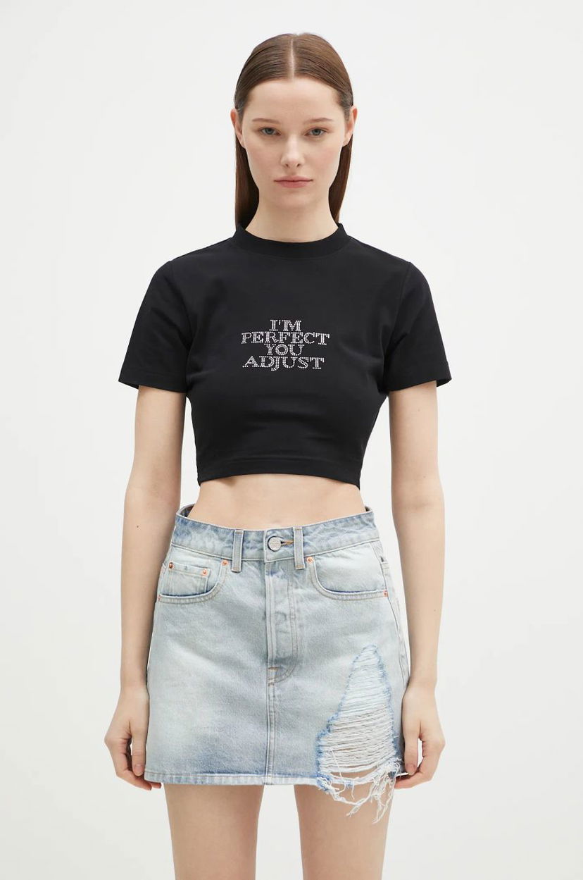 Crop top VETEMENTS VETEMENTS I'M Perfect You Adjust Cropped Fitted T-Shirt Crna | WA66TR740B