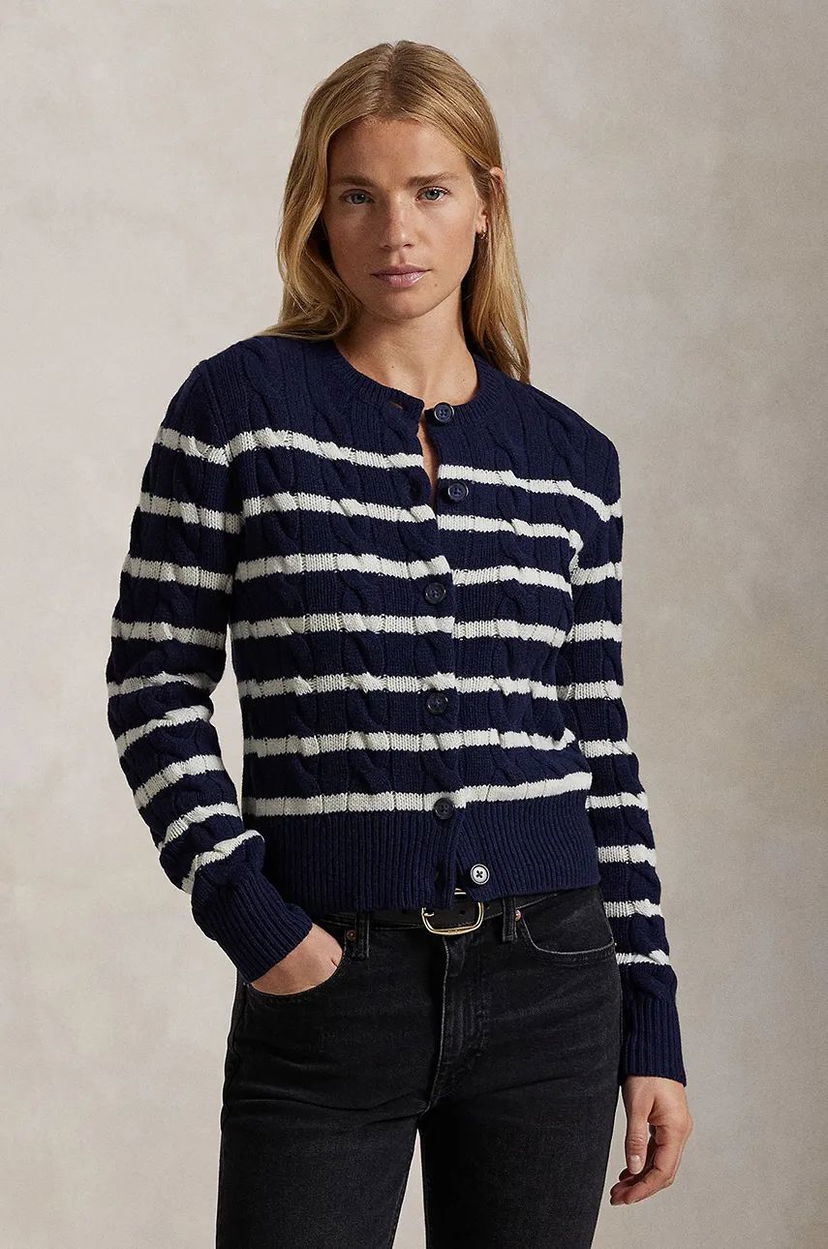Džemper Polo by Ralph Lauren Navy Blue & White Striped Cardigan Plava | 211947909