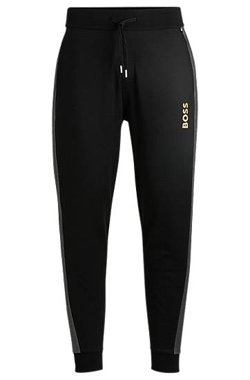 Trenirka BOSS BOSS Cotton-Blend Tracksuit Bottoms with Foil-Print Logo Crna | 50527552