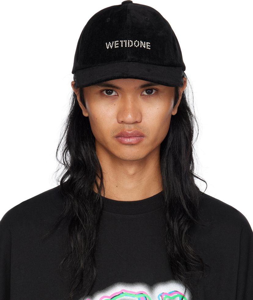 Kapa We11done Embroidered Logo Denim Cap Crna | WD-AH2-24-401-U-BK