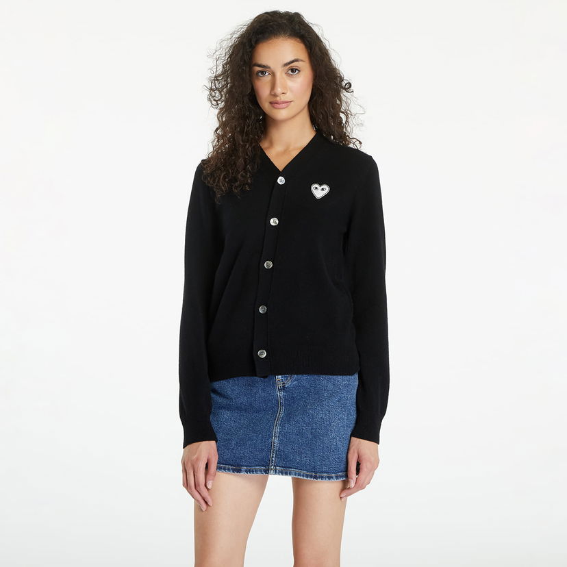 Džemper Comme des Garçons PLAY V-Neck Emblem Knit Cardigan UNISEX Black Crna | AX-N062 BLACK