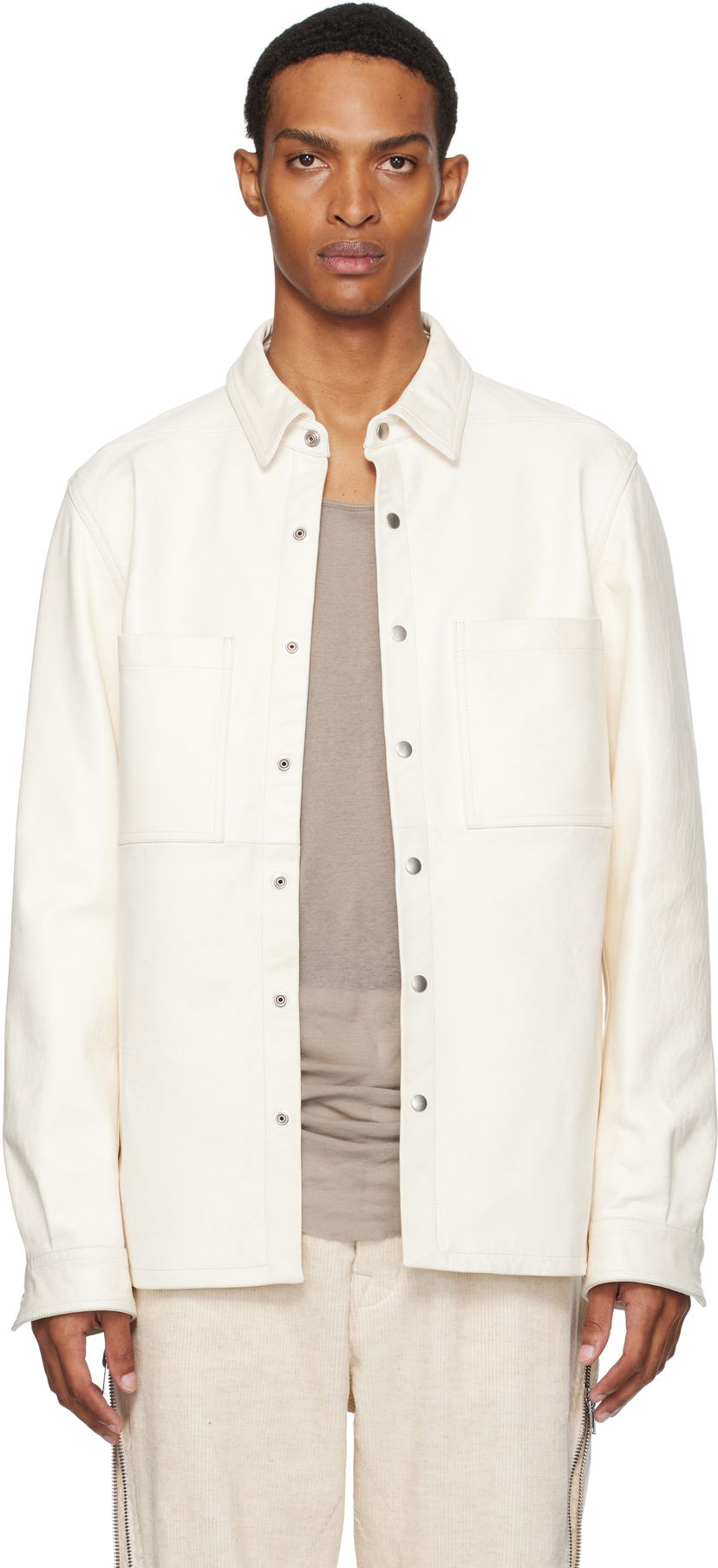 Jakna Rick Owens Rick Owens Concordians Leather Overshirt Bijela | RU02E1744 LBH