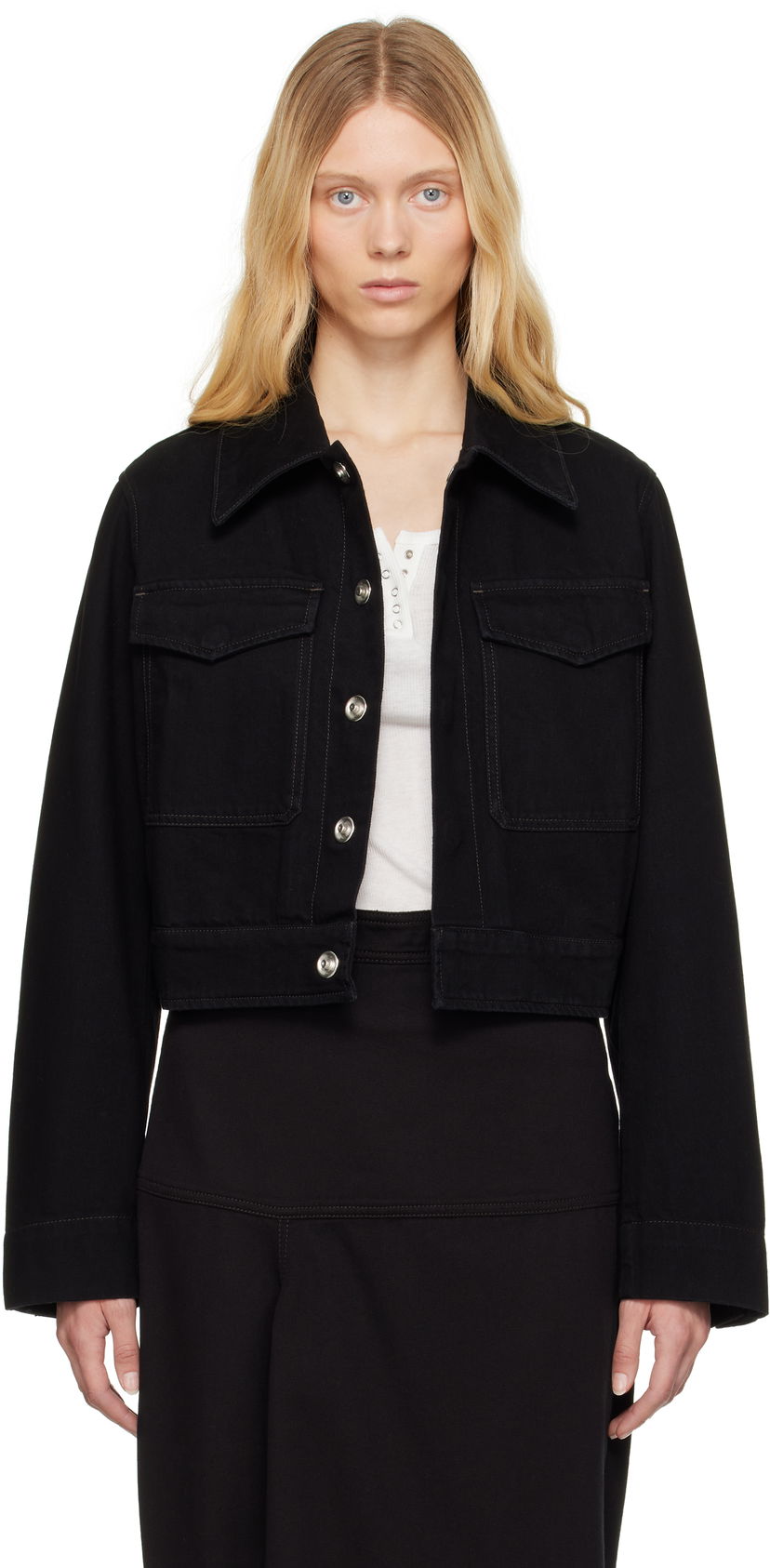 Jakna LEMAIRE Lemaire Two Pocket Cropped Denim Jacket Crna | OW1139 LD1031