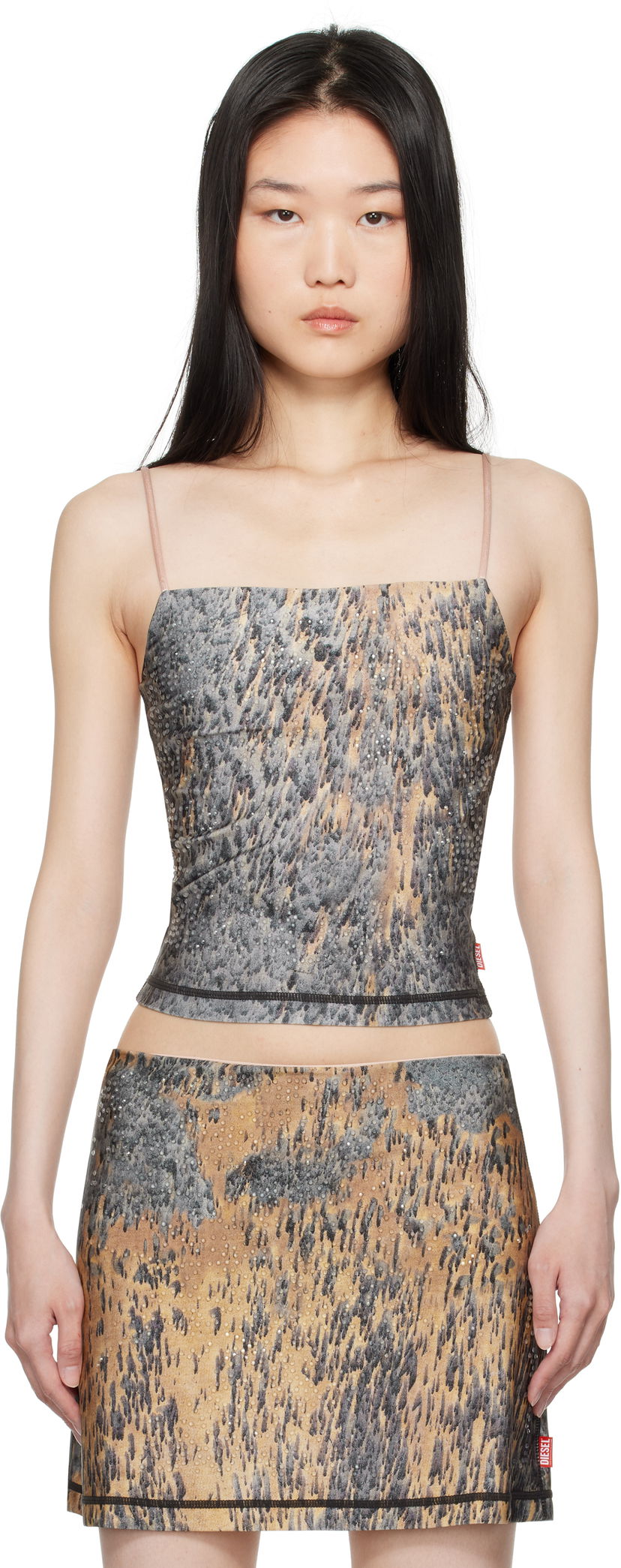 Crop top Diesel Printed Rhinestone Tank Top Smeđa | A14459 0KMAQ