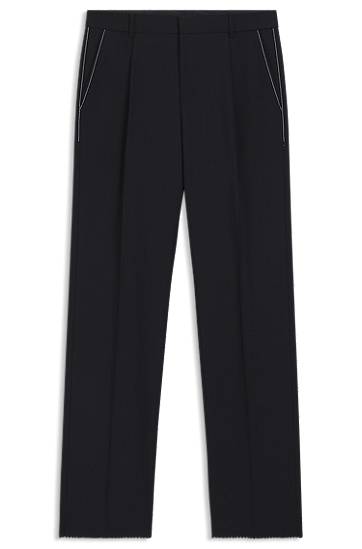 Hlače BOSS Relaxed-Fit Virgin Wool Trousers Tamnoplava | 50545809