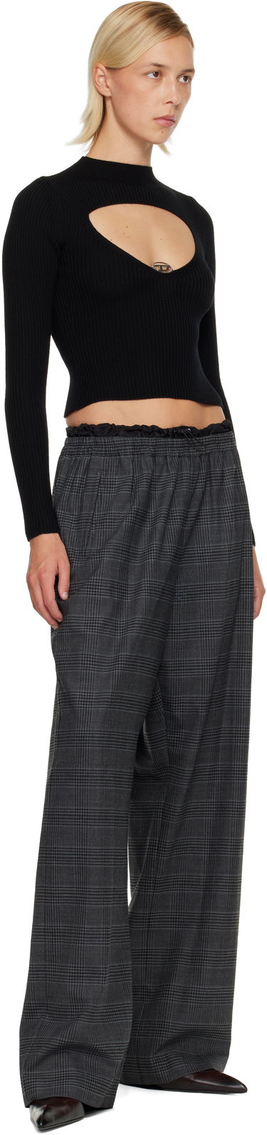 Hlače Diesel Plaid Wide-leg Drawstring Waist P-Yrite Trousers Siva | A18382 0DEBS, 3