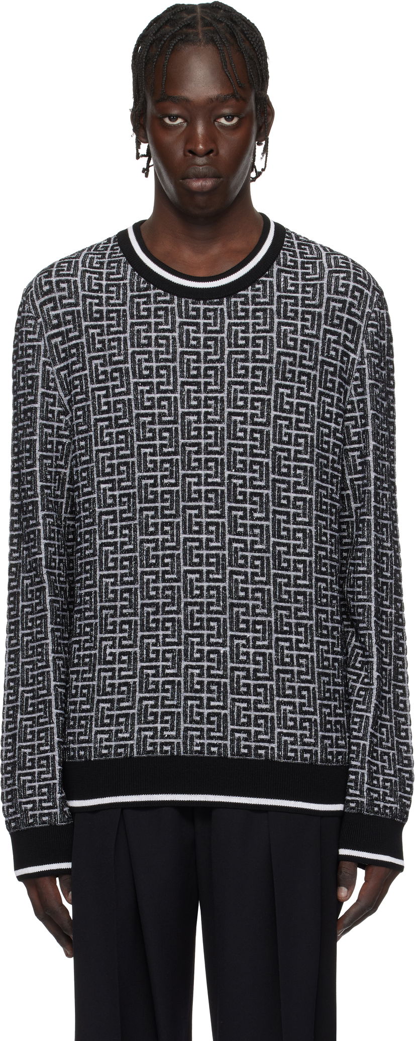 Džemper Balmain Geometric Knit Sweater Crna | EH1KD000KI03