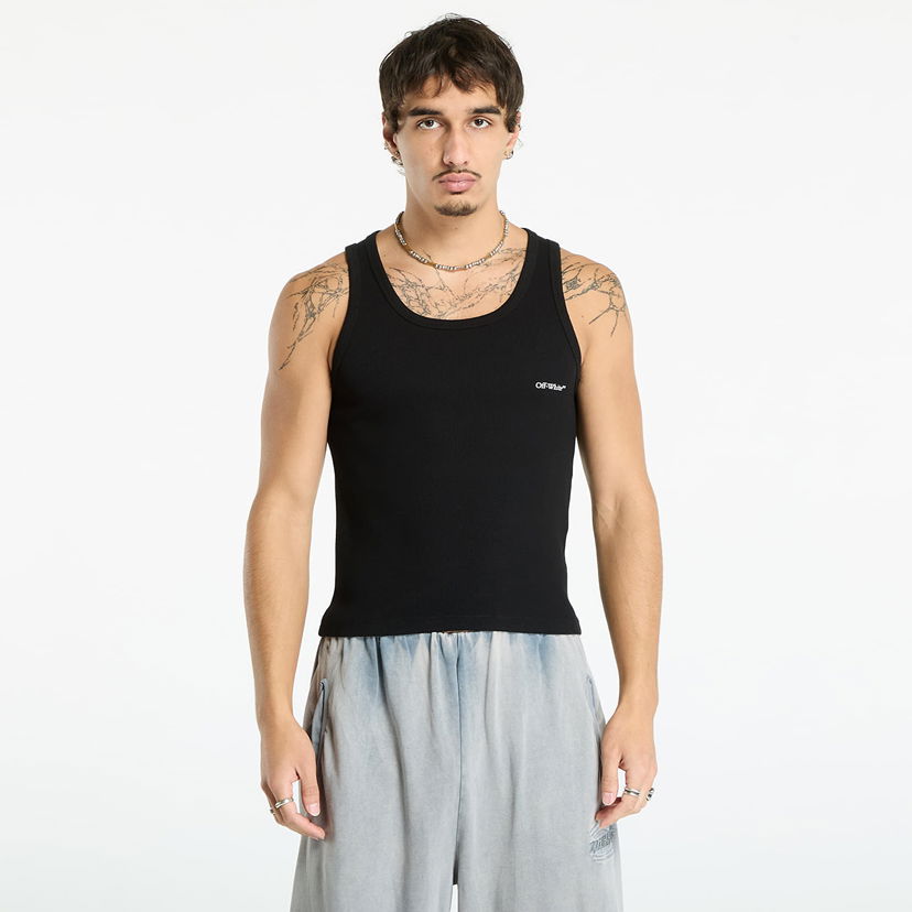 Majica bez rukava Off-White Off-White Bookish Rib Tank Top Crna | OMUY006C99JER0021001