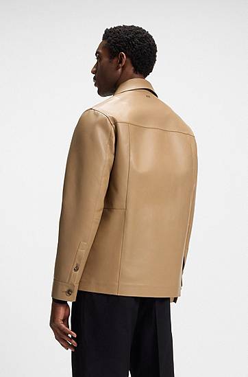Jakna BOSS Shirt-style leather jacket with flap pockets Bež | 50543222, 1