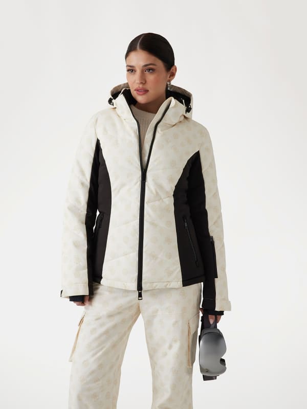 Pernata jakna GUESS Women's Printed Ski Jacket with Hood Bijela | W4PL3NWH0K0