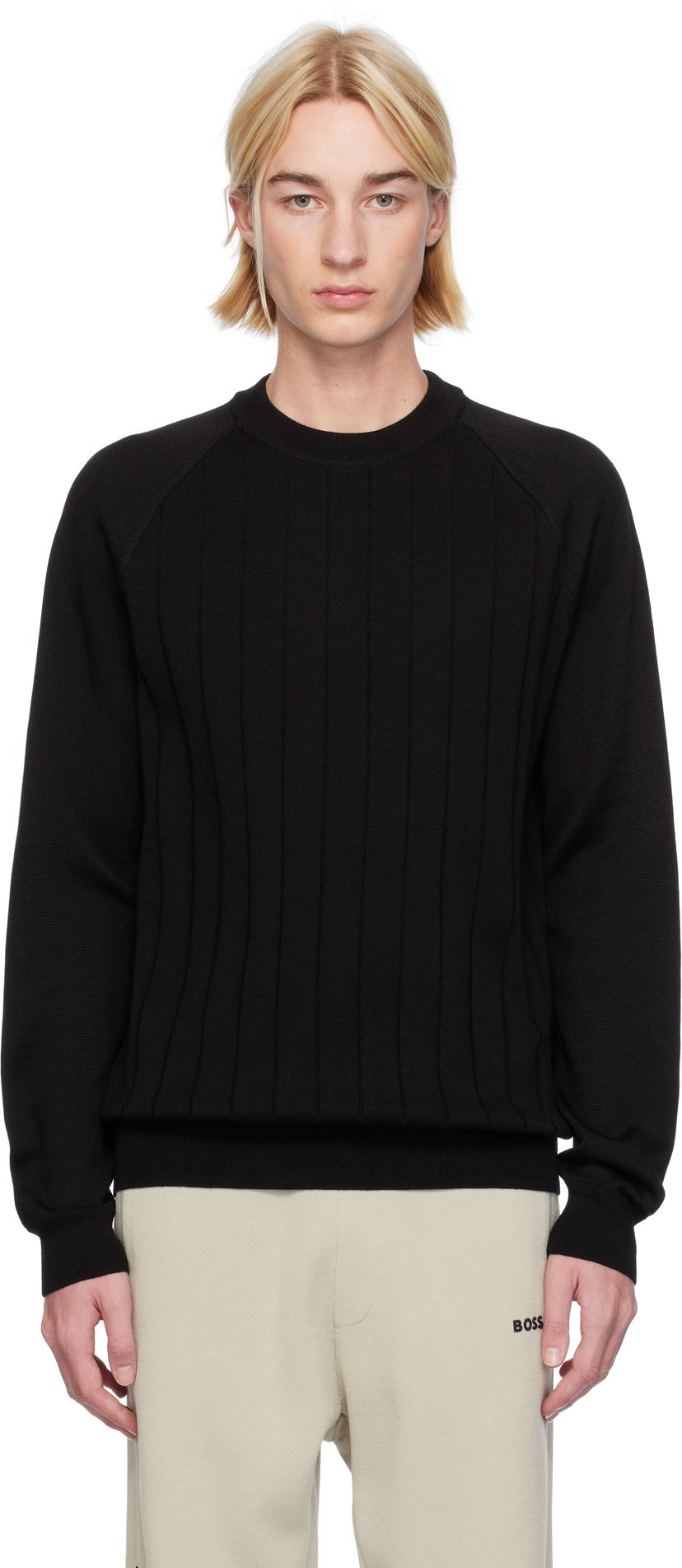 Džemper BOSS Stripe Knit Sweater Crna | 50531162