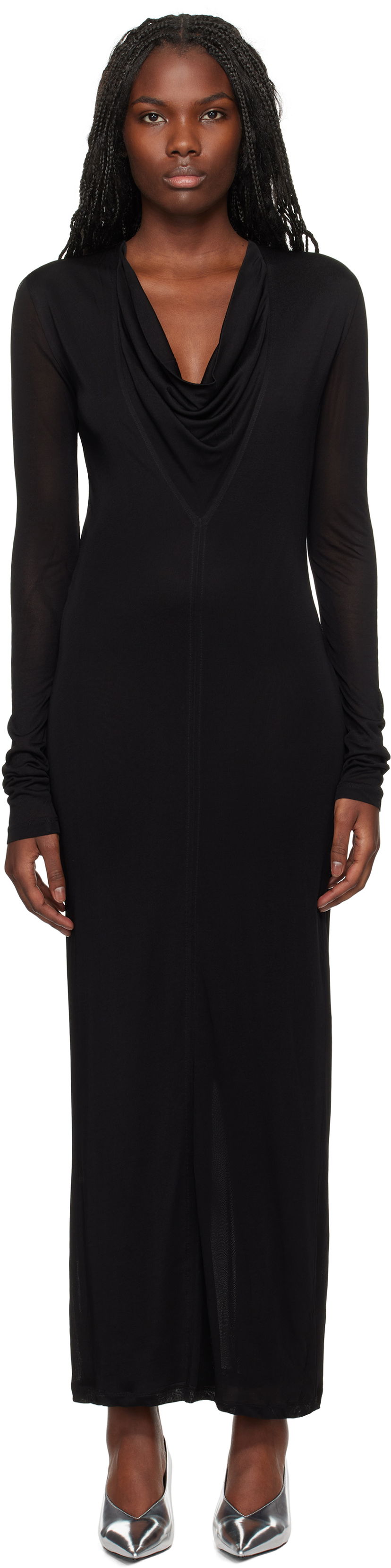 Haljina TOTEME TOTEME Draped V-Neck Maxi Dress Crna | 244-WRD0176-FB0266
