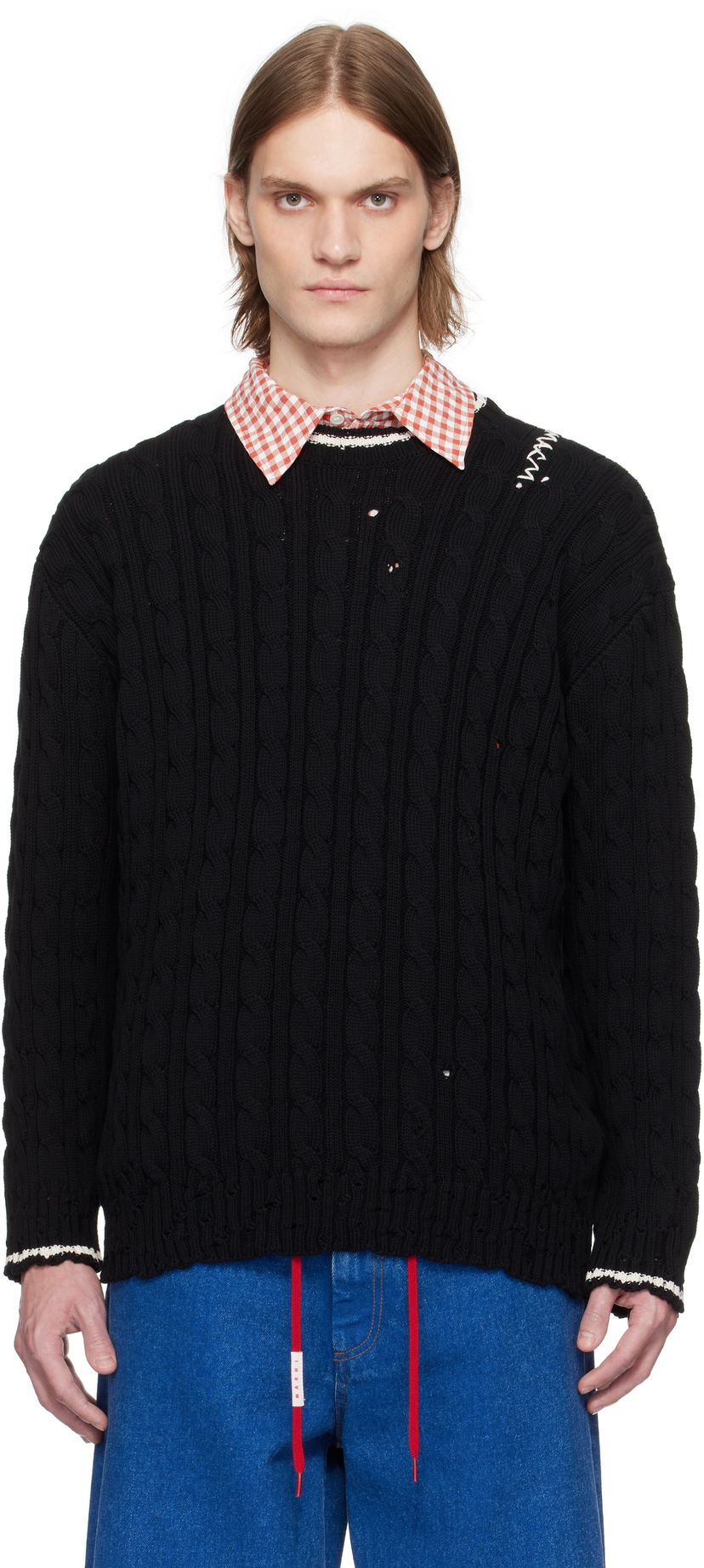 Džemper Marni Marni Dishevelled Cable Knit Sweater Crna | POMG0071EQ UFC656