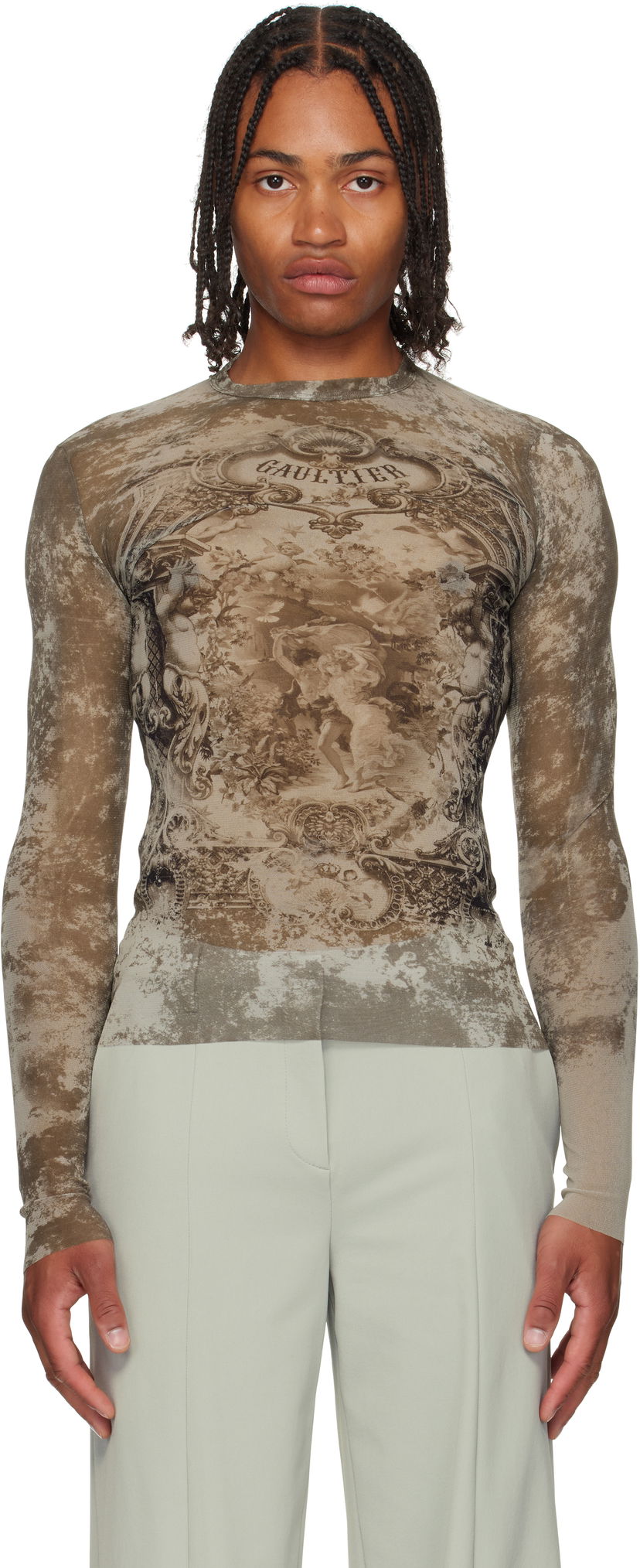 Majica kratkih rukava Jean Paul Gaultier Jean Paul Gaultier 'The Médaillon' Mesh Long Sleeve Top Smeđa | 25/03-W-TO305-M006P-6965