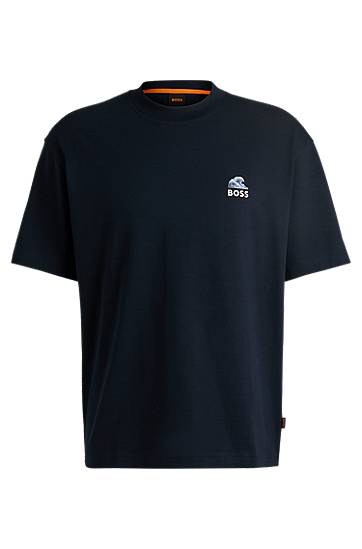 Majica kratkih rukava BOSS BOSS Slub-Cotton T-Shirt with Wave Graphic Tamnoplava | 50540520