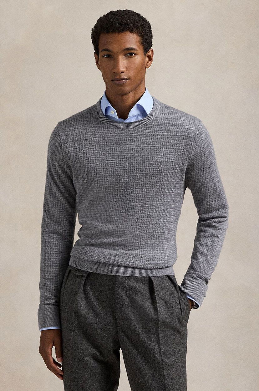 Džemper Polo by Ralph Lauren Textured Crew Neck Sweater Siva | 710949280