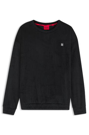 Dukserice BOSS Ribbed-velvet sweatshirt with stacked logo Crna | 50549837