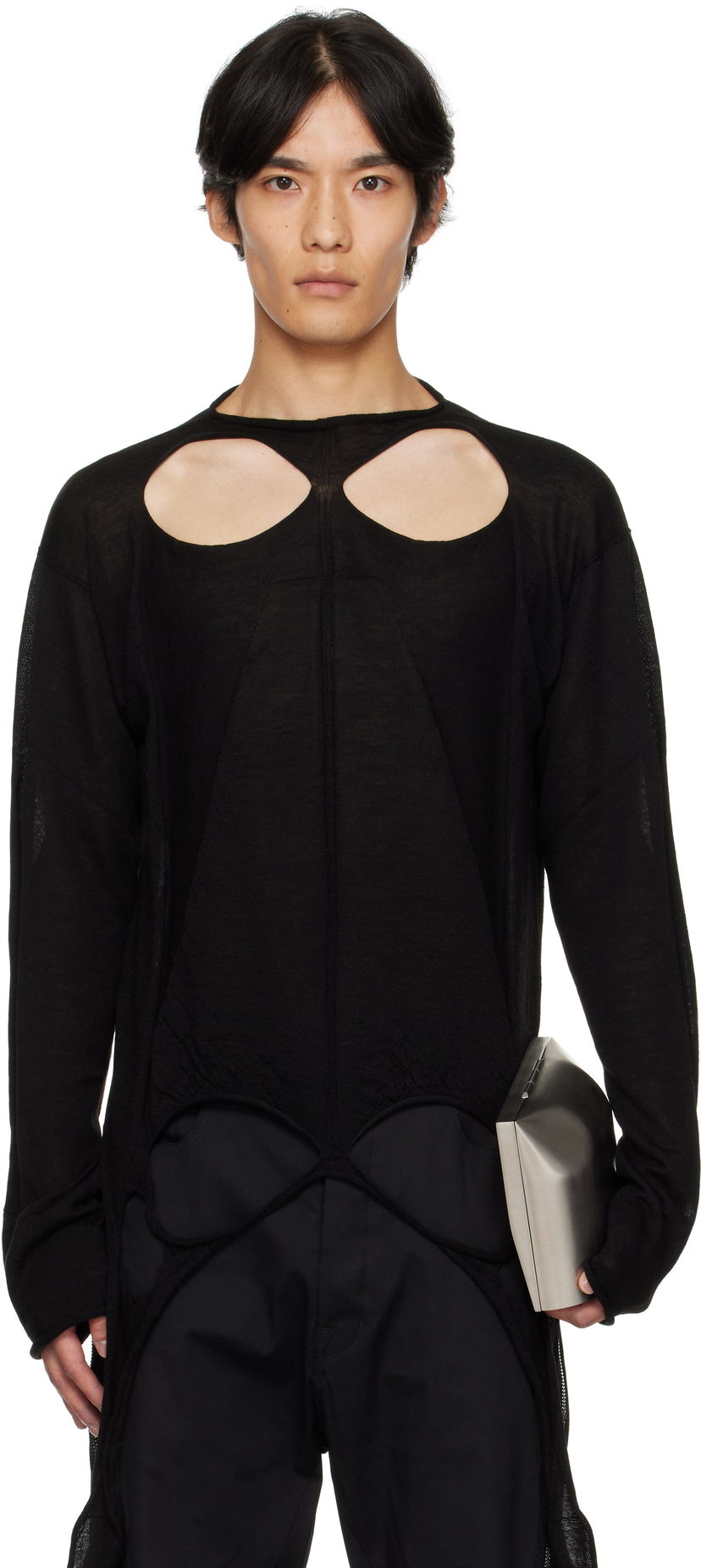 Džemper Rick Owens Rick Owens Concordians Slashed Pull Sweater Crna | RU02E1671 ML