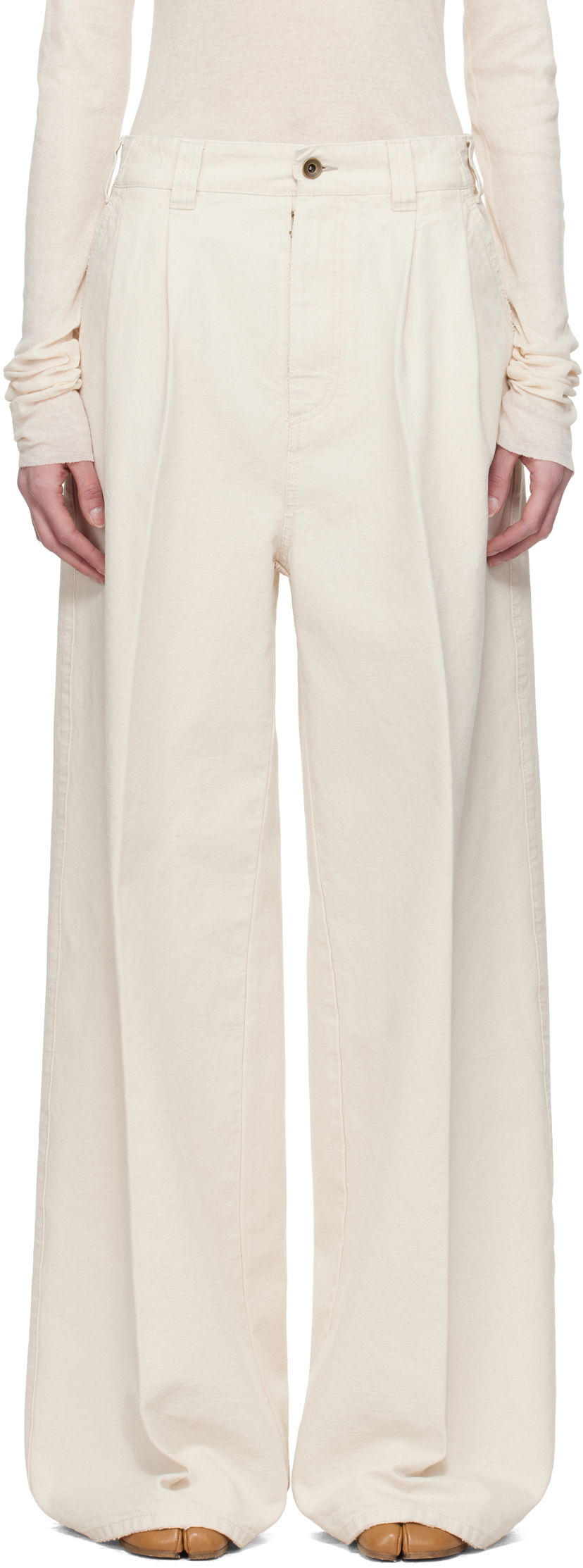 Hlače Maison Margiela Maison Margiela Pleated Wide-Leg Jeans Bijela | S51KA0605 M35261