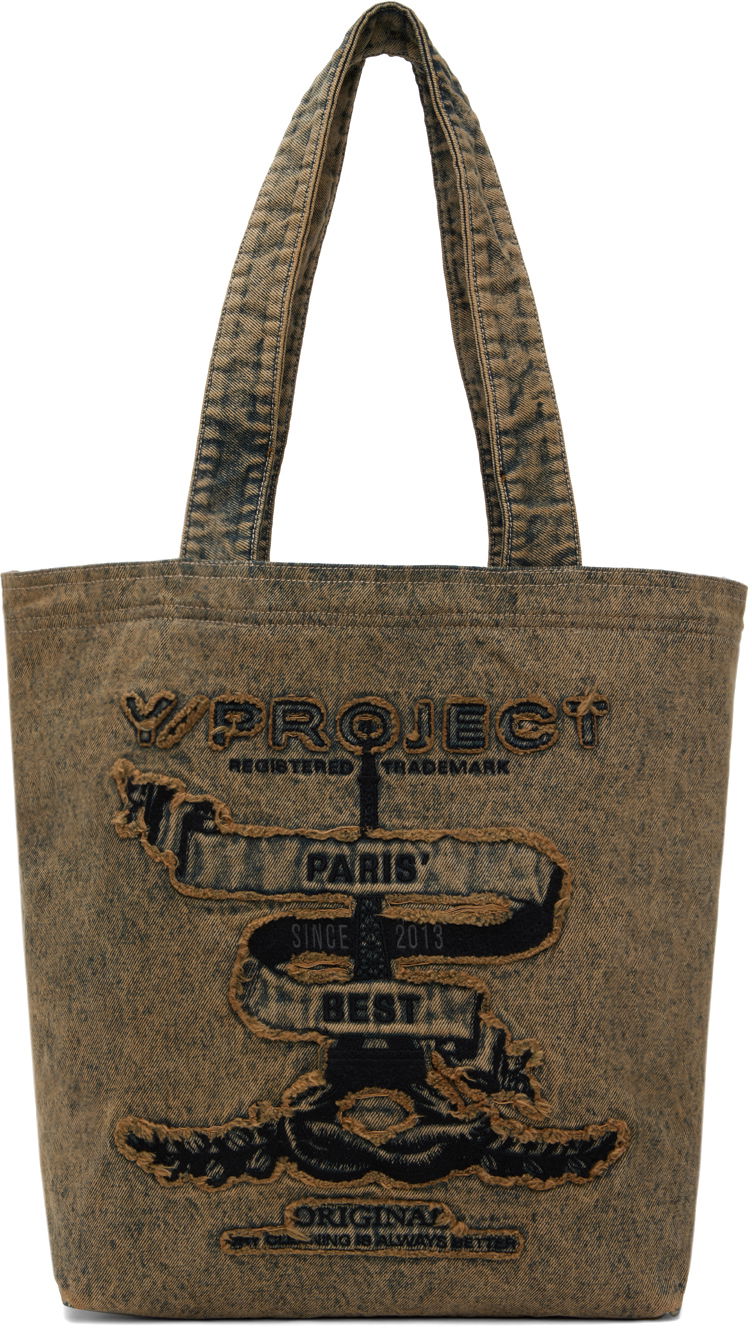 Tote bag Y/PROJECT Beige 'Paris' Best' Denim Tote Smeđa | 620BA004
