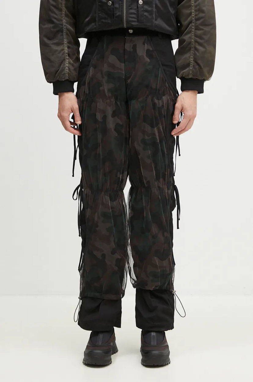 Hlače Andersson Bell Camouflage Mesh Layered Tying Pants Crna | apa767w