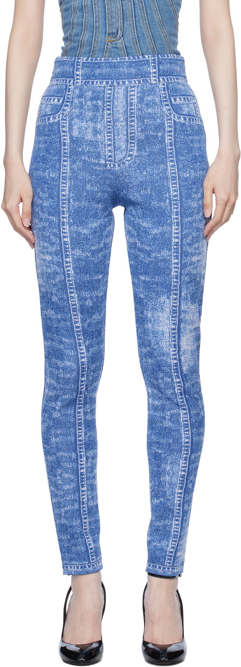 Tajice Balmain Denim Effect Knit Leggings Plava | EF1PD185KH80