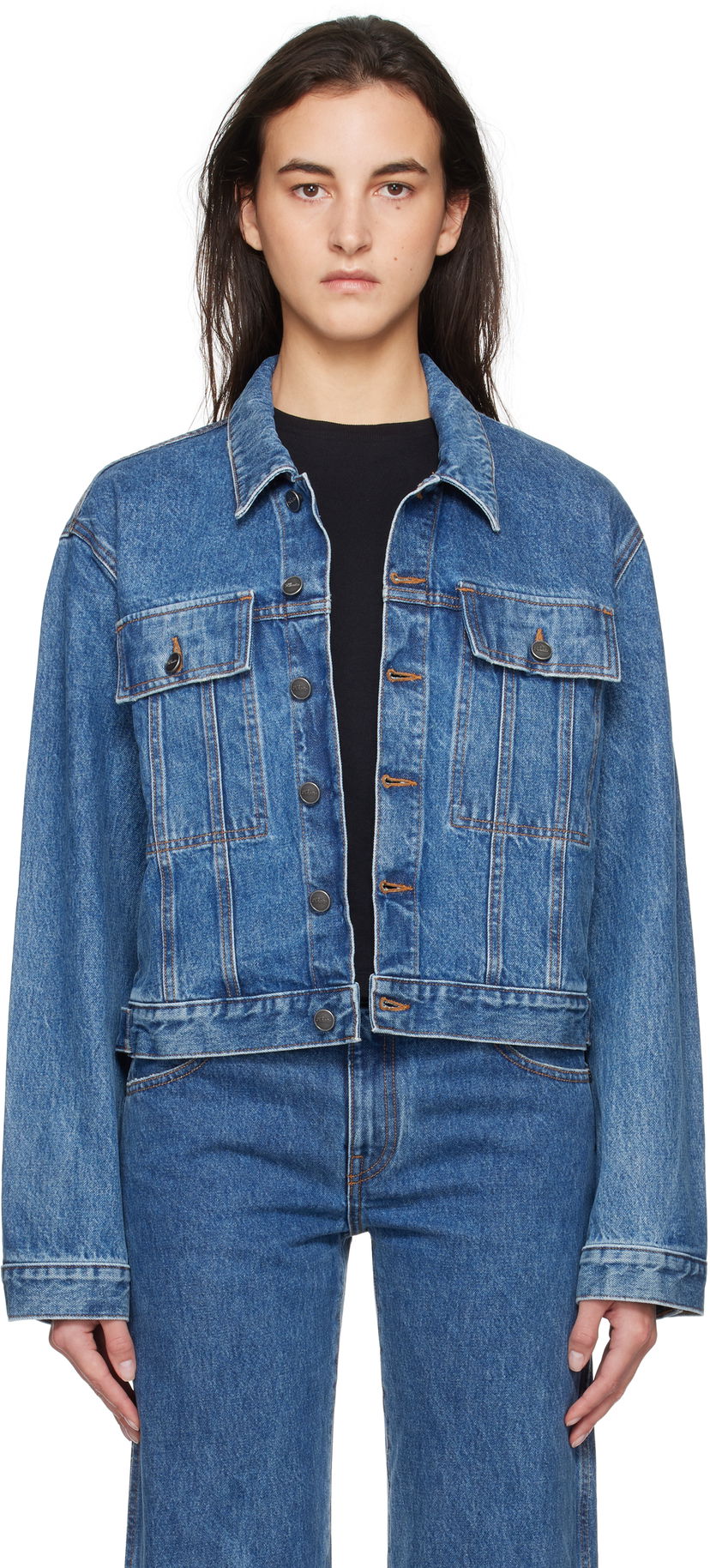 Jakna Khaite Saunder Cropped Denim Jacket Plava | 1160908009