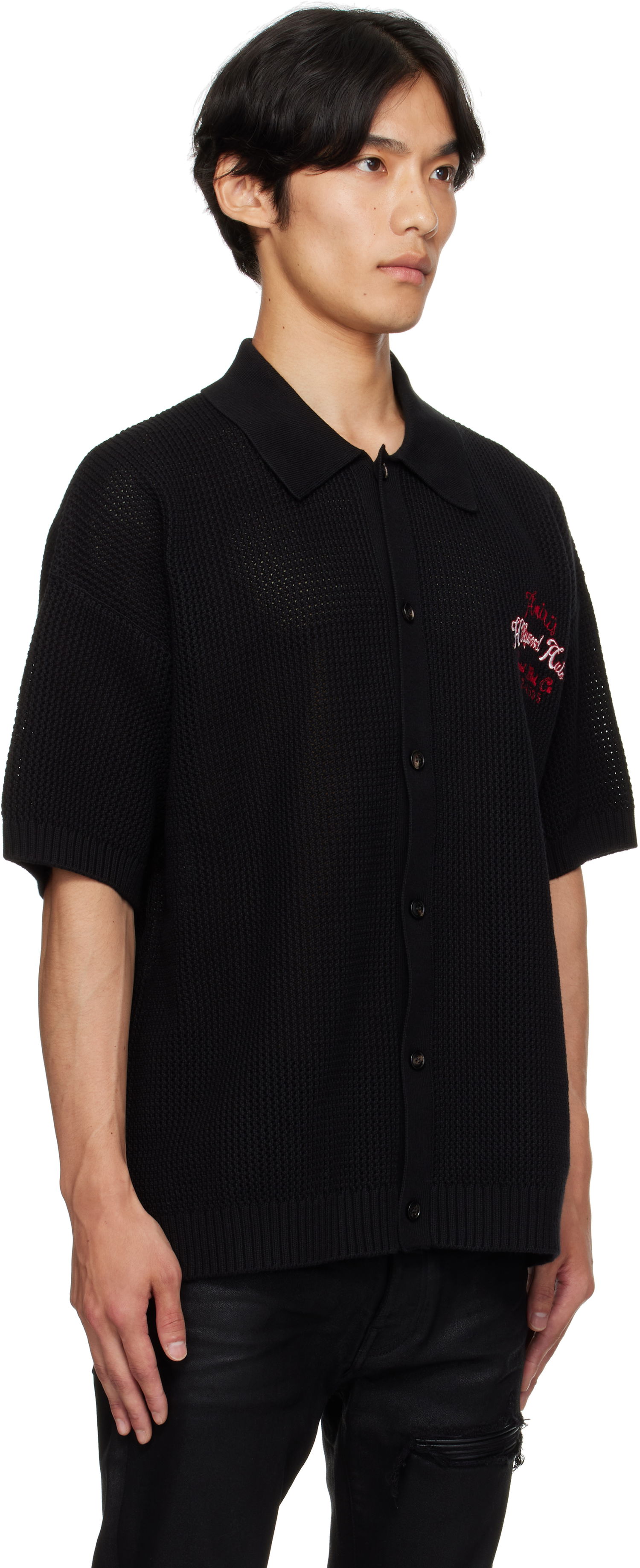 Polo majica AMIRI AMIRI 'Hollywood Auto' Mesh Polo Shirt Crna | AMKNIR1028, 1