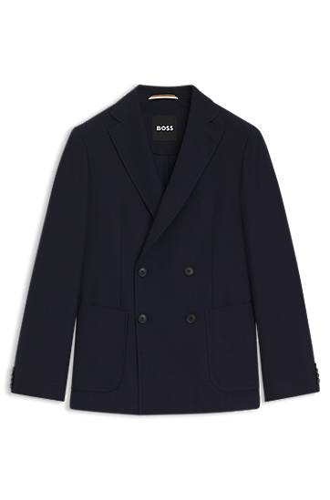 Jakna BOSS BOSS Double-Breasted Seersucker Blazer Tamnoplava | 50553872