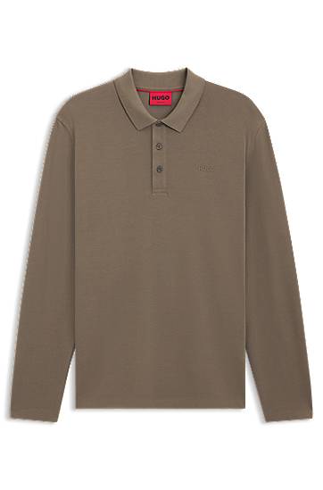Polo majica BOSS Long-Sleeve Cotton-Pique Polo Shirt Smeđa | 50547358