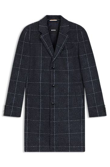 Kaputi BOSS Slim-Fit Checked Coat Tamnoplava | 50551092