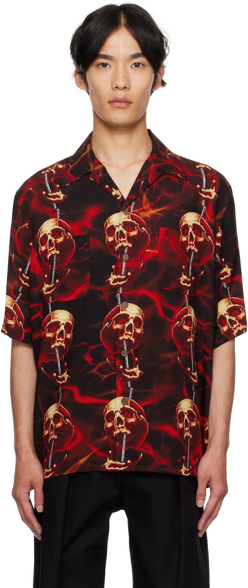Košulja WACKO MARIA WACKO MARIA Tattoo Studio Edition Skull Print Shirt Crvena | 56TS-WM-HI15