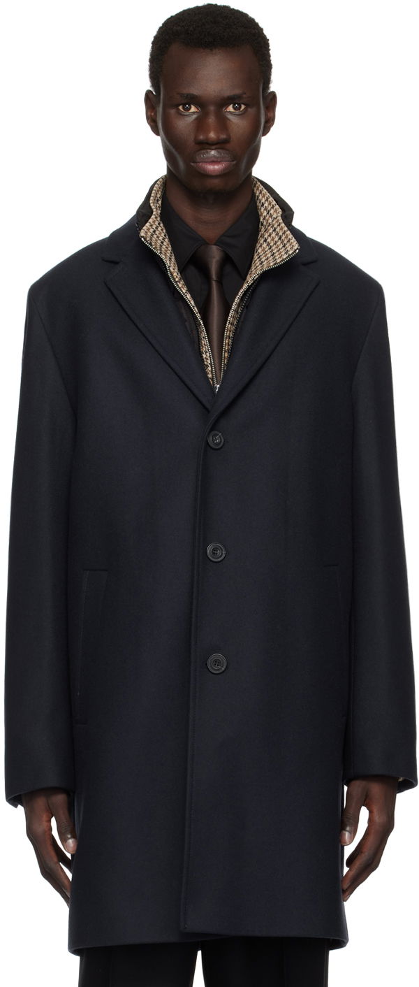 Kaputi BOSS Layered Wool Blend Overcoat Tamnoplava | 50528836