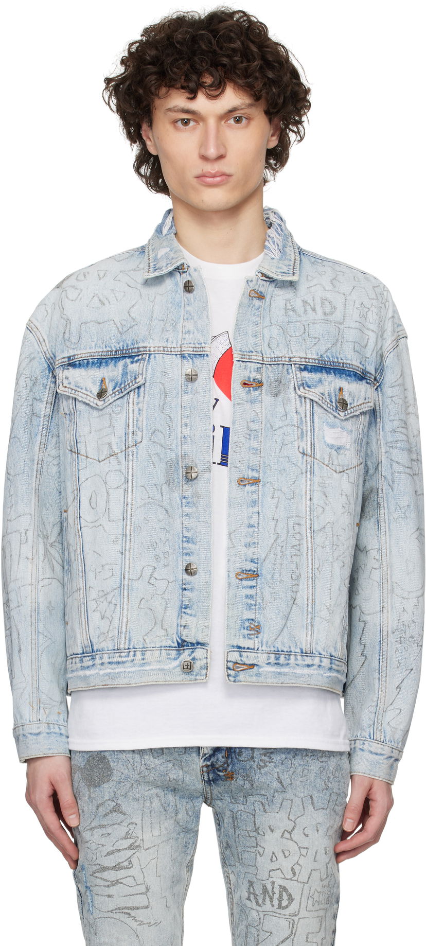 Jakna Ksubi Oh G Graffiti Print Denim Jacket Plava | MSP25JK005