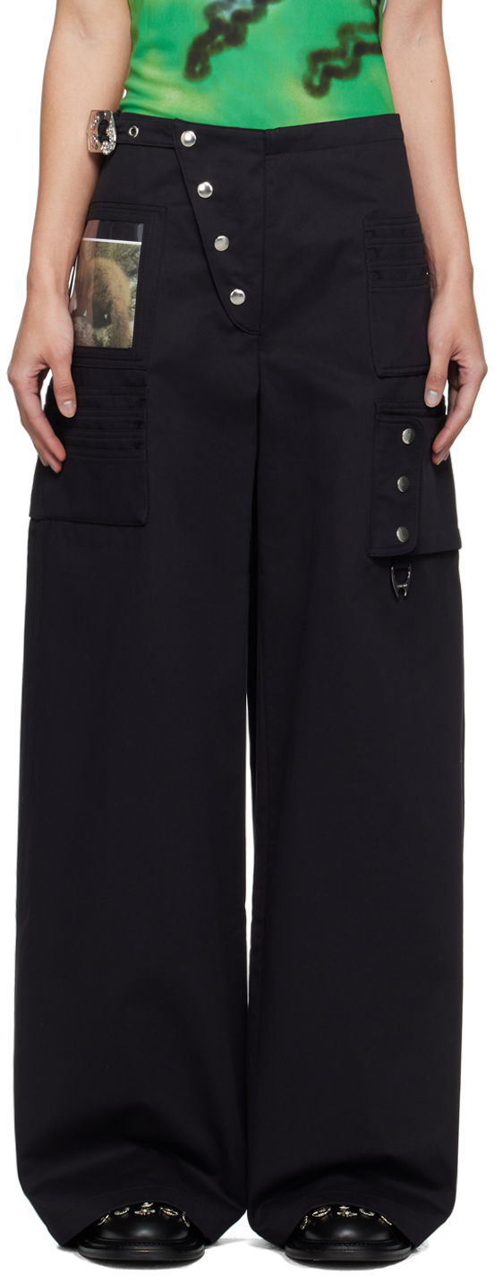 Cargo hlače Chopova Lowena Miller Wallet Black Wide-Leg Trousers Crna | 4077