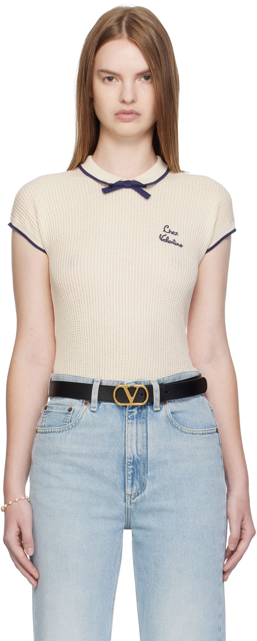Majice i majice bez rukava Valentino Valentino Cotton Knit Top Bež | 7B3KC66T9JV