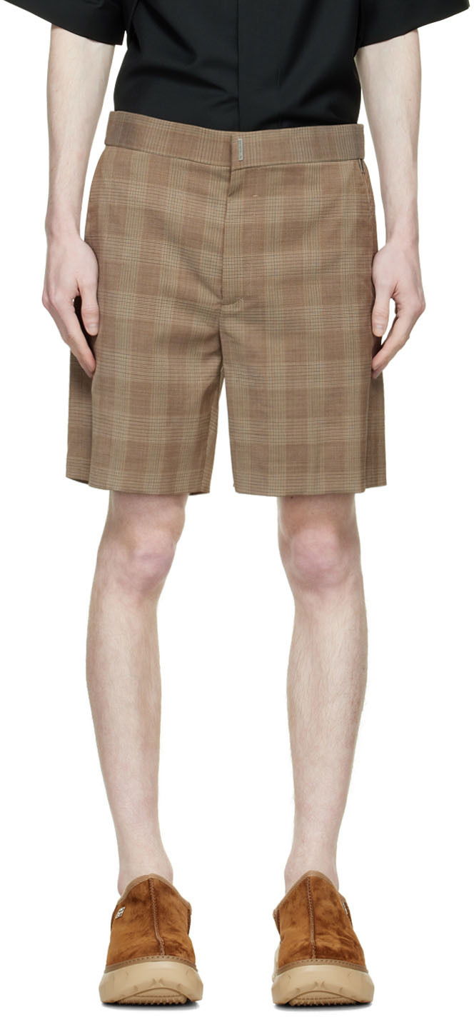 Kratke hlače Givenchy Designer Wool Plaid Shorts Smeđa | BM50YC147F
