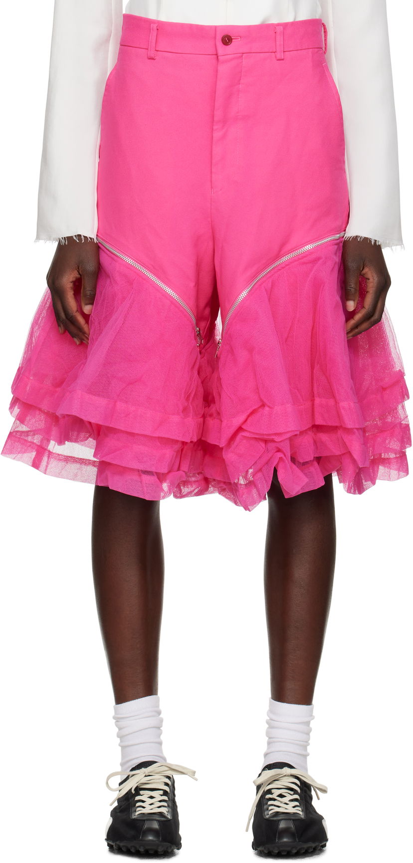 Kratke hlače Comme des Garçons Comme des Garçons Homme Plus Gabardine and Nylon Tulle Shorts Ružičasta | PO-P010-051
