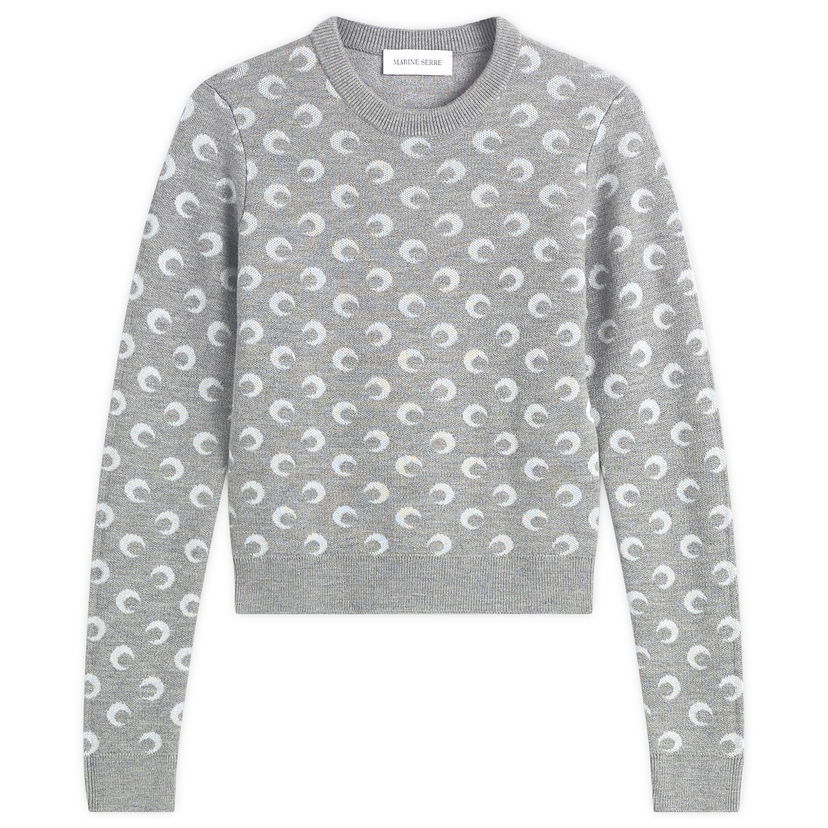Džemper Marine Serre Moon Jacquard Knit Fitted Crewneck Sweater Siva | WTK014BCKNI0530-GR60