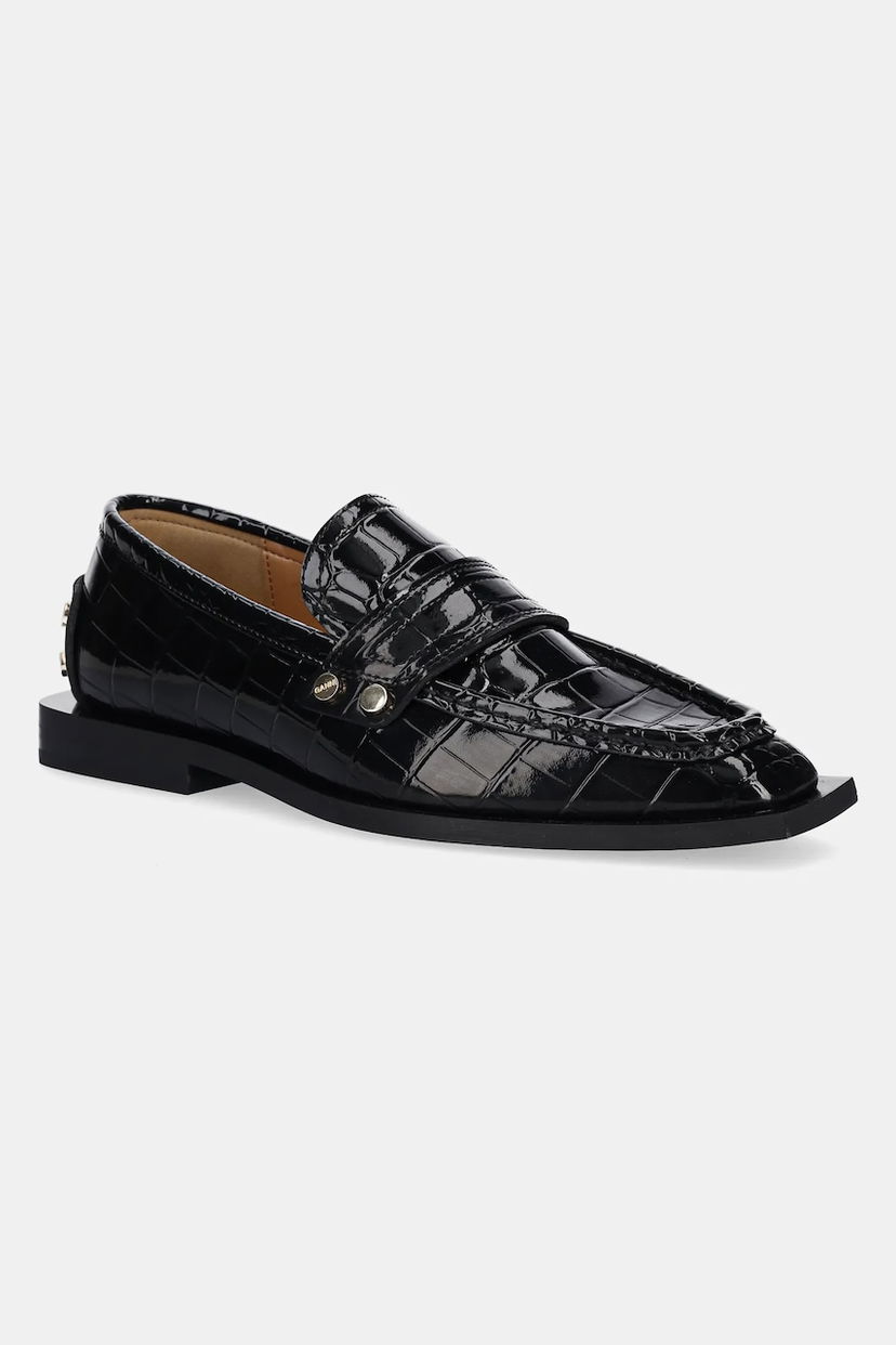 Tenisice i cipele GANNI GANNI Studs Square Toe Shiny Croco Loafers Crna | S3014